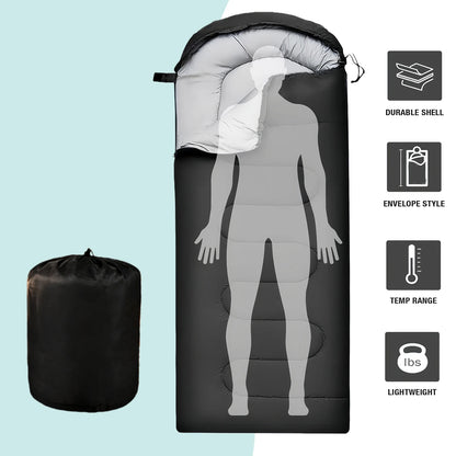 Lightweight 3-Season Weather Sleeping Bag, Microfiber Filling for 5-20 Degrees