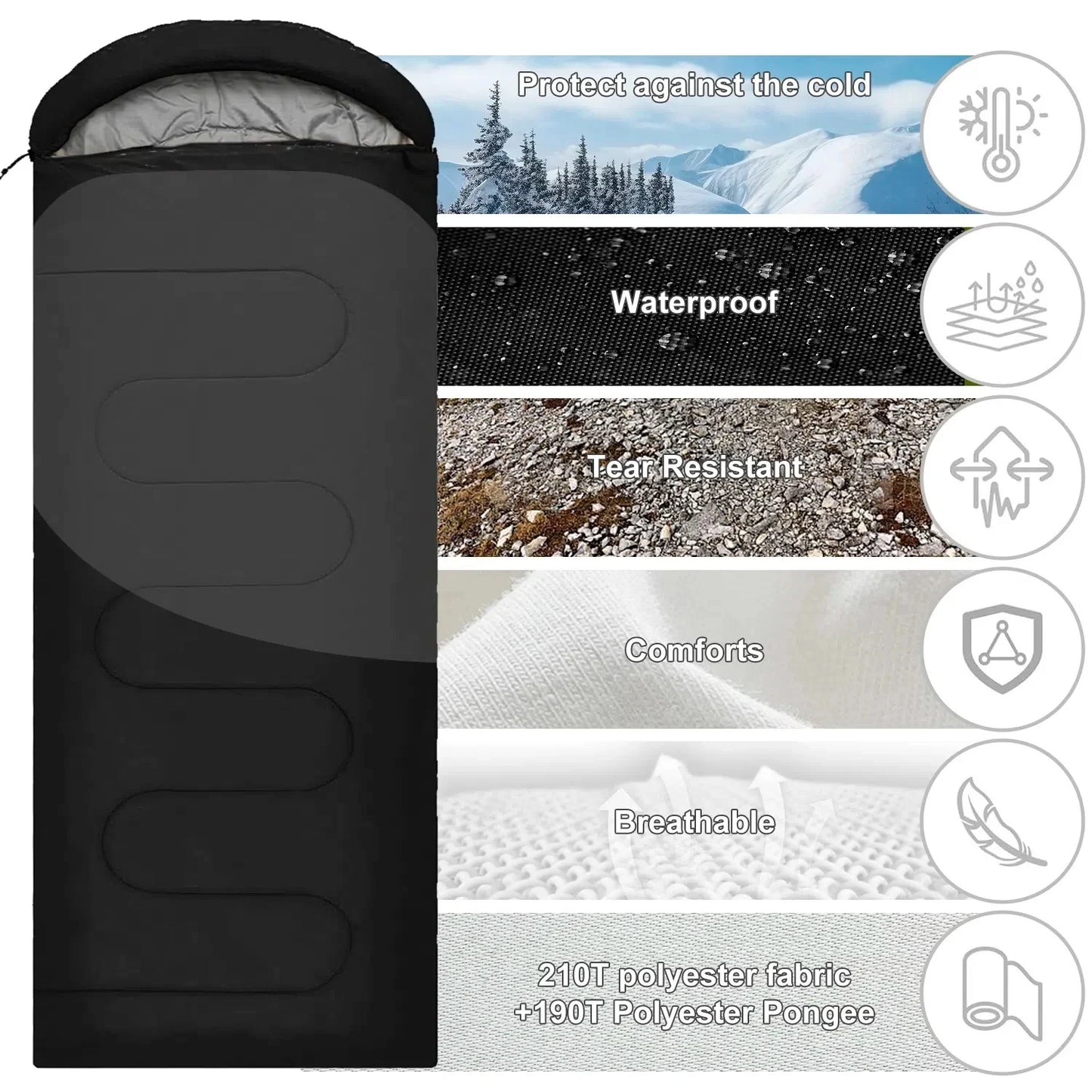 4 Season Warm Envelope Backpacking Sleeping Bags for Outdoor Traveling Hiking