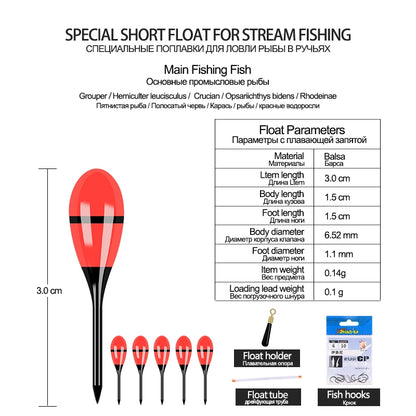 5PCS Balsa Fishing Floats+1 Bag Hooks+1 Float Tube+1 Float Rest