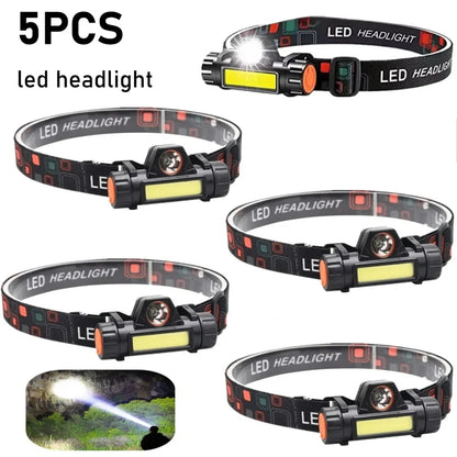 5PCS Rechargeable COB LED USB Headlamp Powerful High-brightness Head-mounted
