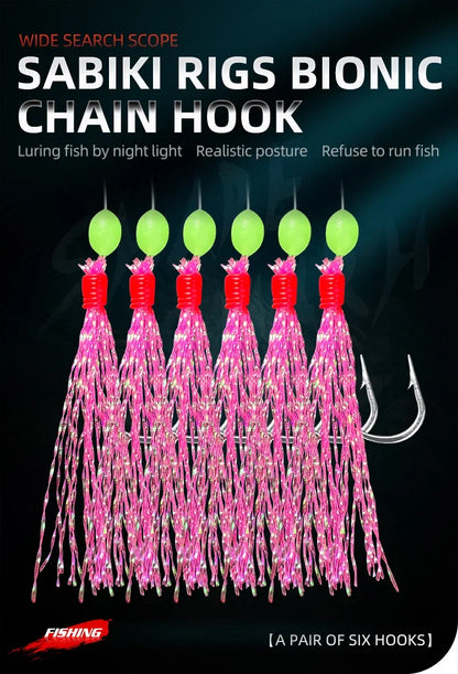 6 String Hooks Flasher Mackerel Feather Fishing Bait Rigs