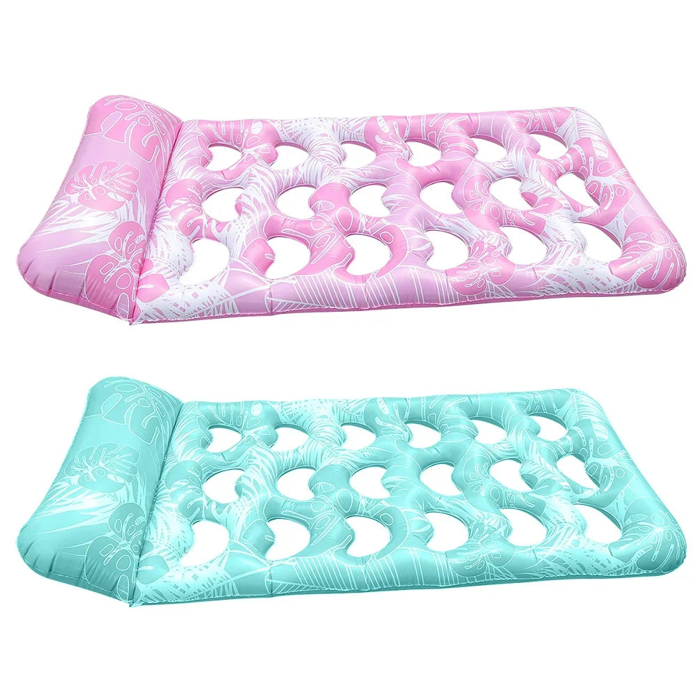 Inflatable Floating Bed with Headrest PVC Floating Lounger Pool Air Mattress for Swimming Pool Beach Adult Water Sleeping Bed