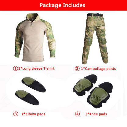 Camo Tactical Uniform Ripstop Suit Multi Pocket Suits Hunting Pants/ Shirts Clothes Sets