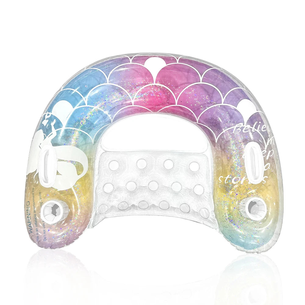 Inflatable U-shaped sequin float PVC material portable vacation lounge chair, suitable for swimming pool and beach entertainment