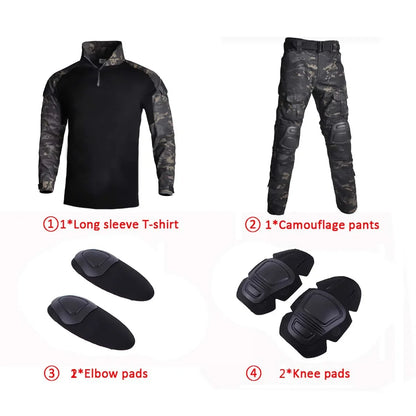 Camo Tactical Uniform Ripstop Suit Multi Pocket Suits Hunting Pants/ Shirts Clothes Sets