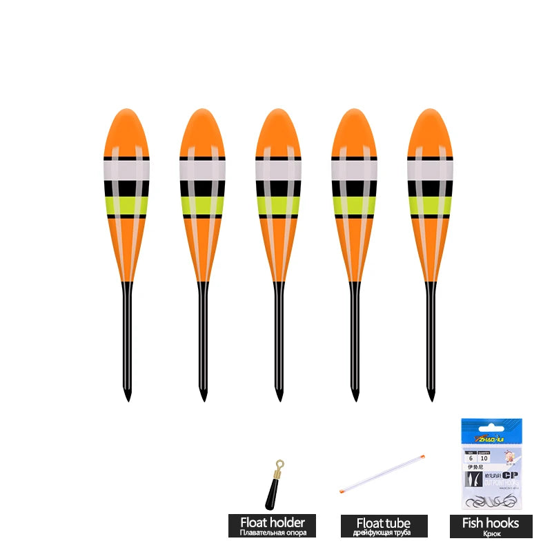 5PCS Balsa Fishing Floats+1 Bag Hooks+1 Float Tube+1 Float Rest