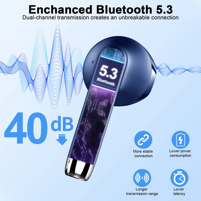 Bluetooth 5.3 Earbuds Stereo Bass, in-Ear Noise Cancelling Mic