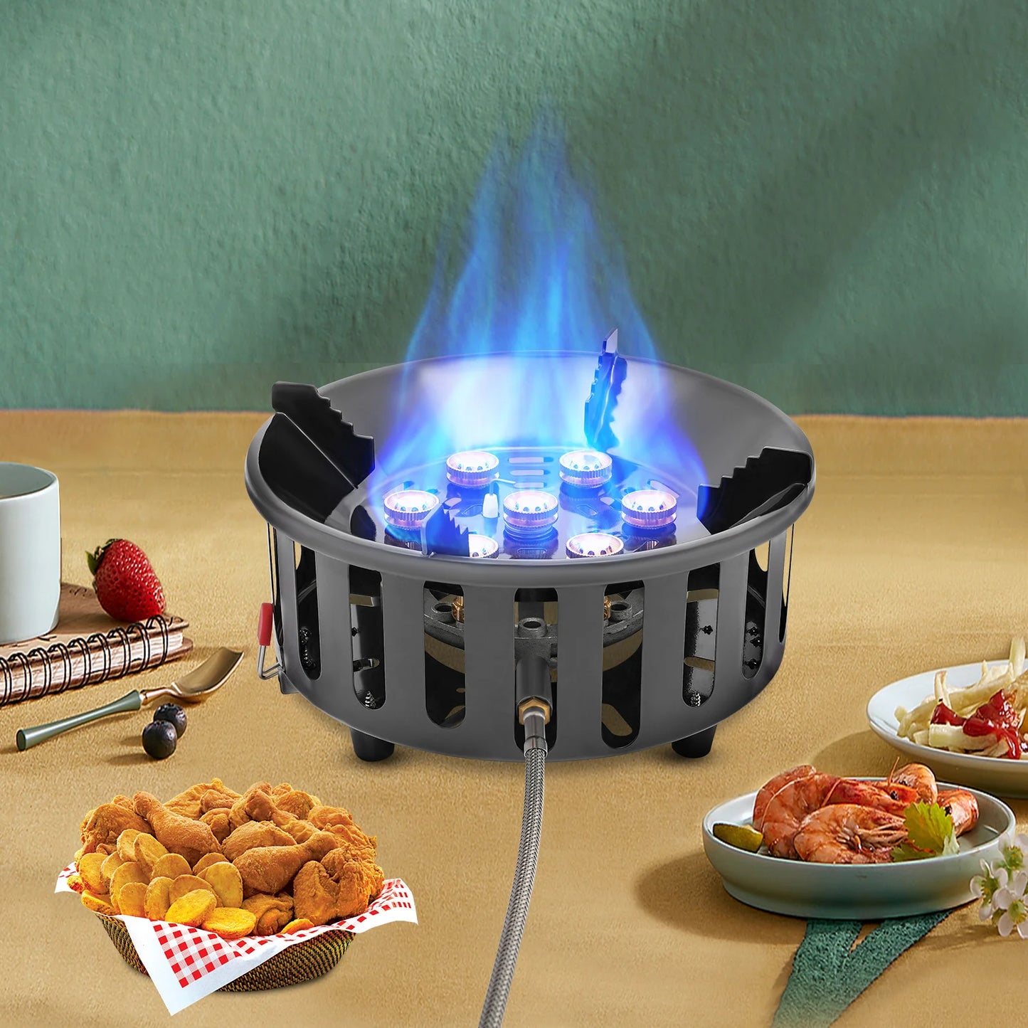 7-Core Camping Stove High-Power Strong Gas Burner Electronic Ignition 21000W