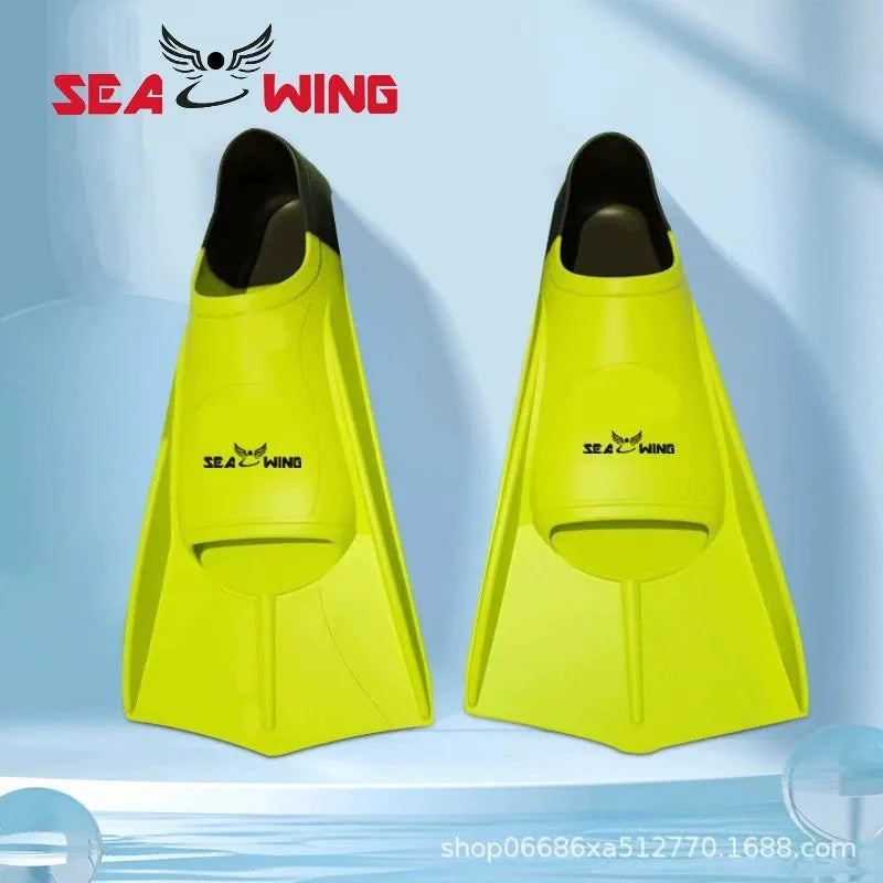 Swimming training with fins wrapped around the feet design