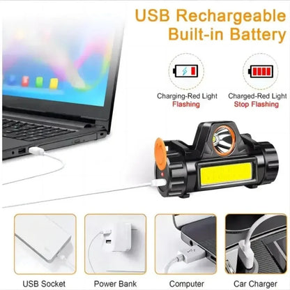 5PCS Rechargeable COB LED USB Headlamp Powerful High-brightness Head-mounted