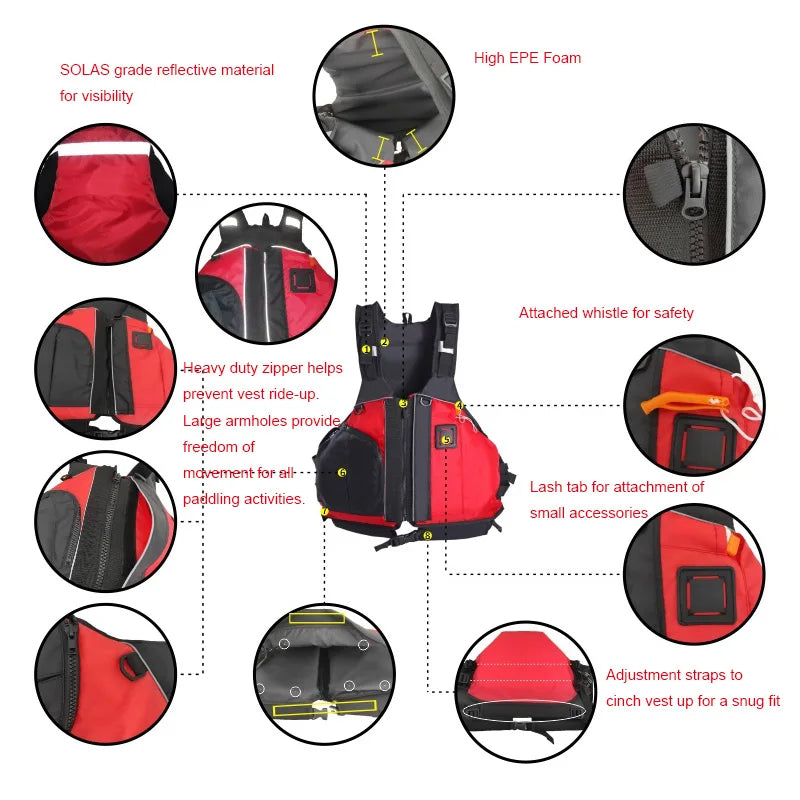 Kayaking Life Vest with Mesh High Back Kids Adult