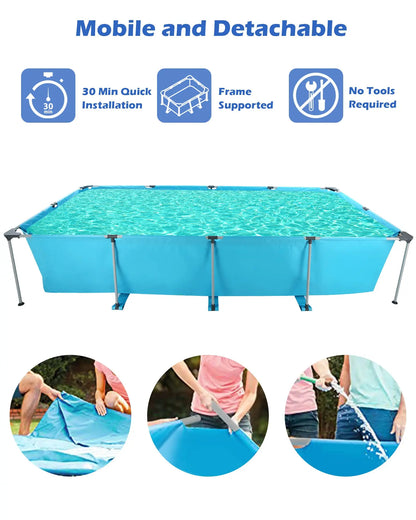 Above Ground Outdoor 178" x 87" Swimming Pool with Metal Frame for Backyard Use