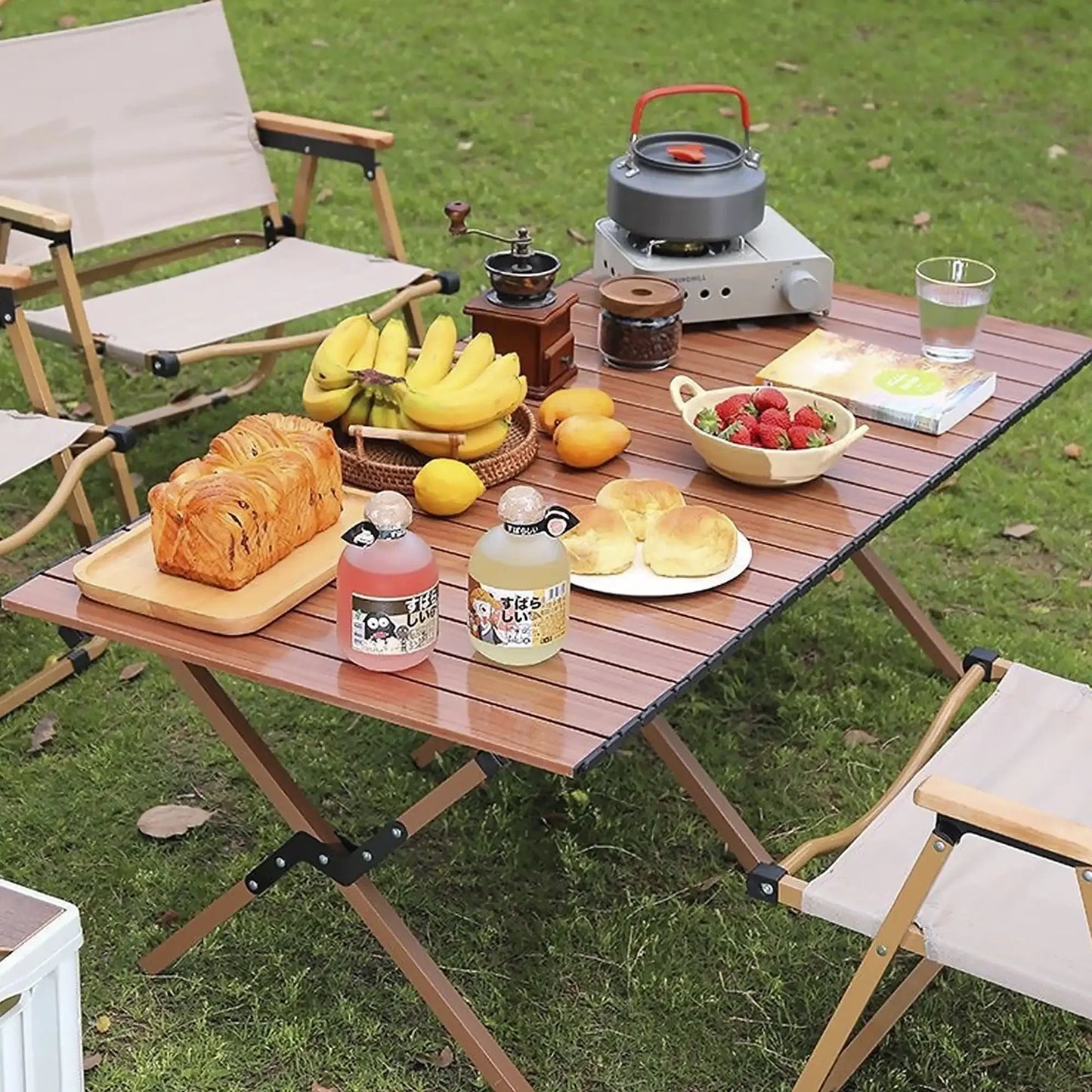Portable Roll-Top Camping Table, 47.3" x 23.2" x 17.7"