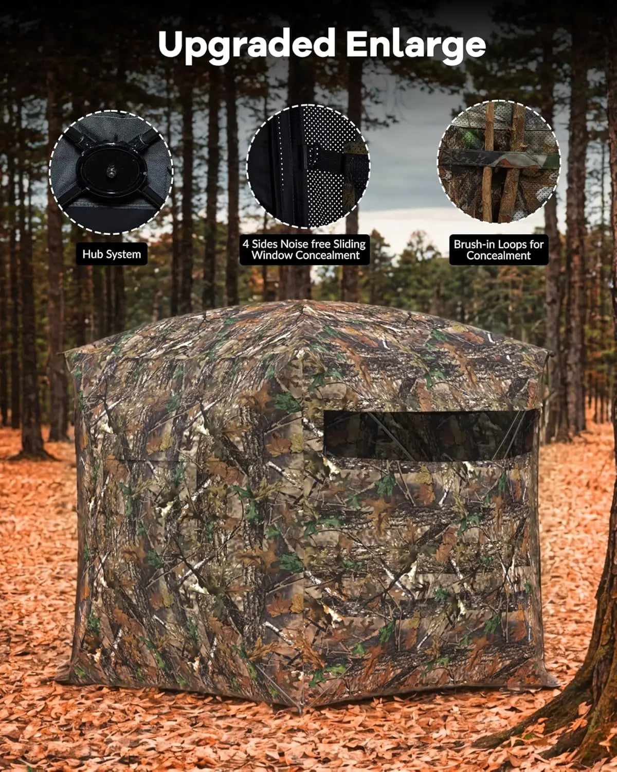 Pop Up Ground Blinds for 4-6 People 116" 58" 66" with Windows and Silent Magnetic Door Lightweight Blinds