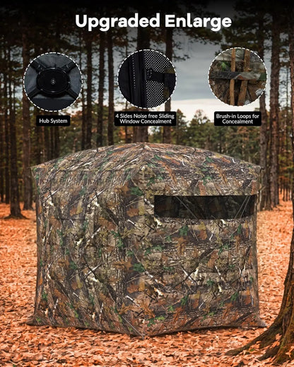 Pop Up Ground Blinds for 4-6 People 116" 58" 66" with Windows and Silent Magnetic Door Lightweight Blinds