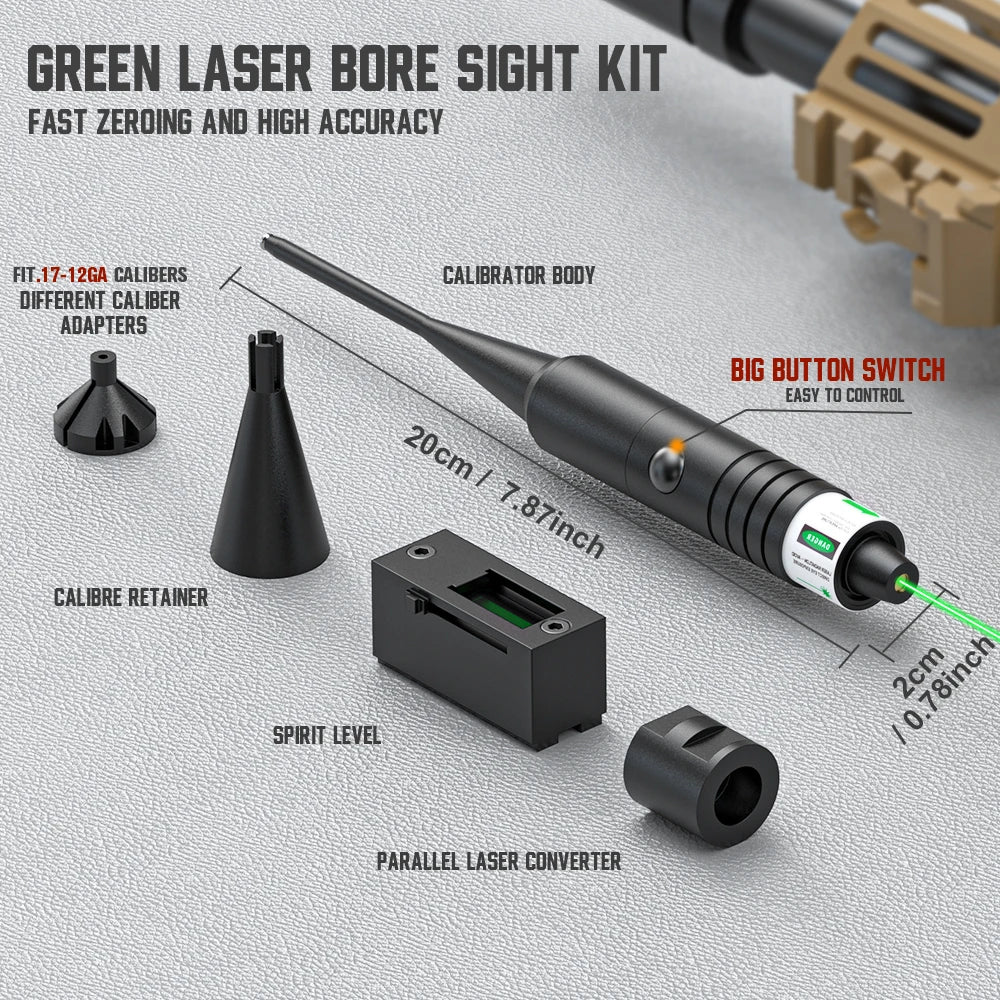 Universal Laser Boresighter Kit: Green Laser, 32 Adapters,