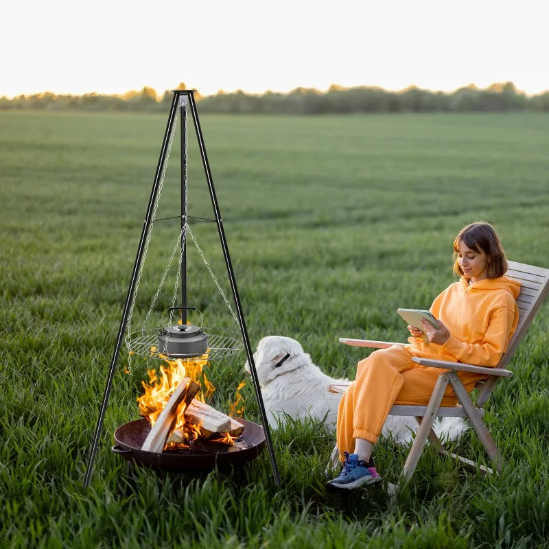 Firepit Cooking Rack Black Outdoor Camping