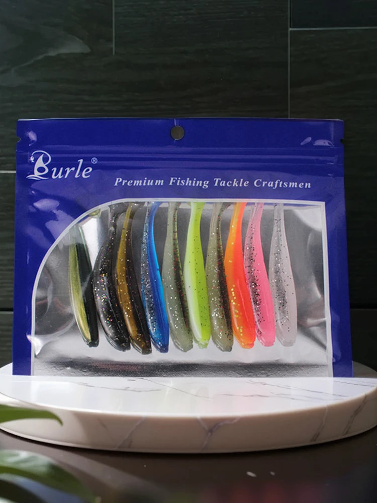 10Pcs 9cm Fishing Lures T Tail Worm Soft Bait Plastic