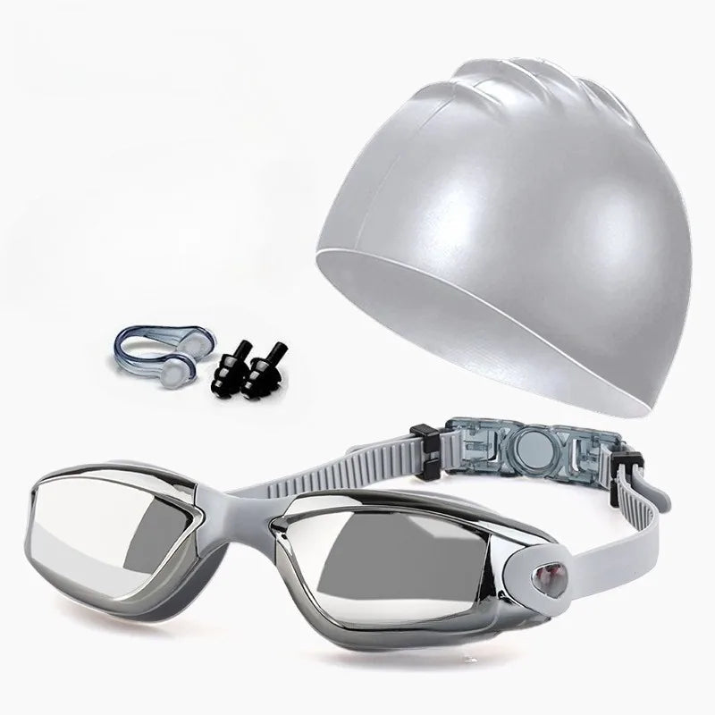 , anti- fog, anti UV swimming goggles and swimming cap set