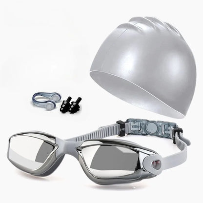 , anti- fog, anti UV swimming goggles and swimming cap set