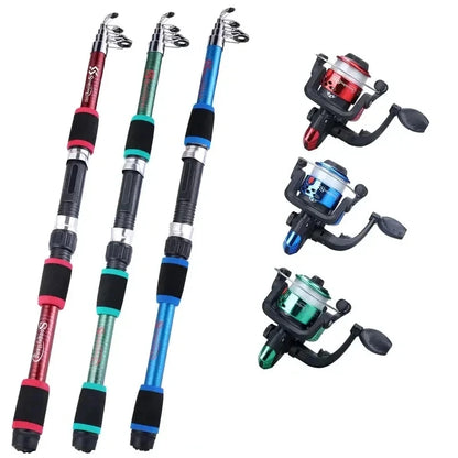 Full Kits With Telescopic Fishing Rod And Spinning Reel Baits Hooks Travel Pole Set