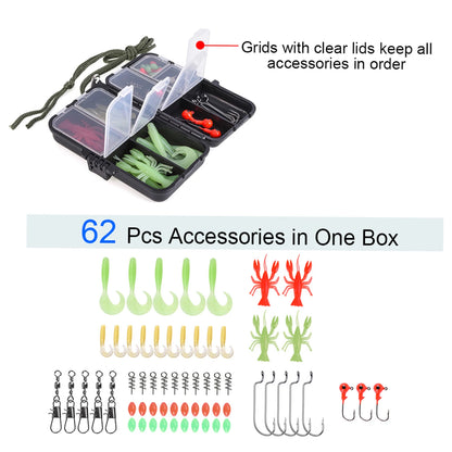 1.5m Telescopic Fishing Rod Spinning Reel Set with Hooks Soft Lures Barrel Swivels Storage Bag