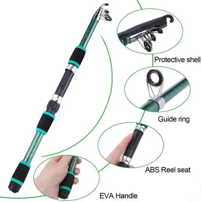 Full Kits With Telescopic Fishing Rod And Spinning Reel Baits Hooks Travel Pole Set