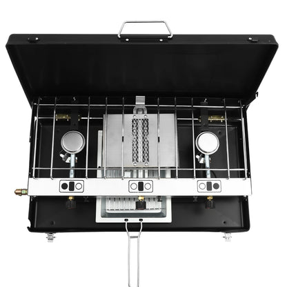 Camping Stove Gas 3 Separate Burner Windshield