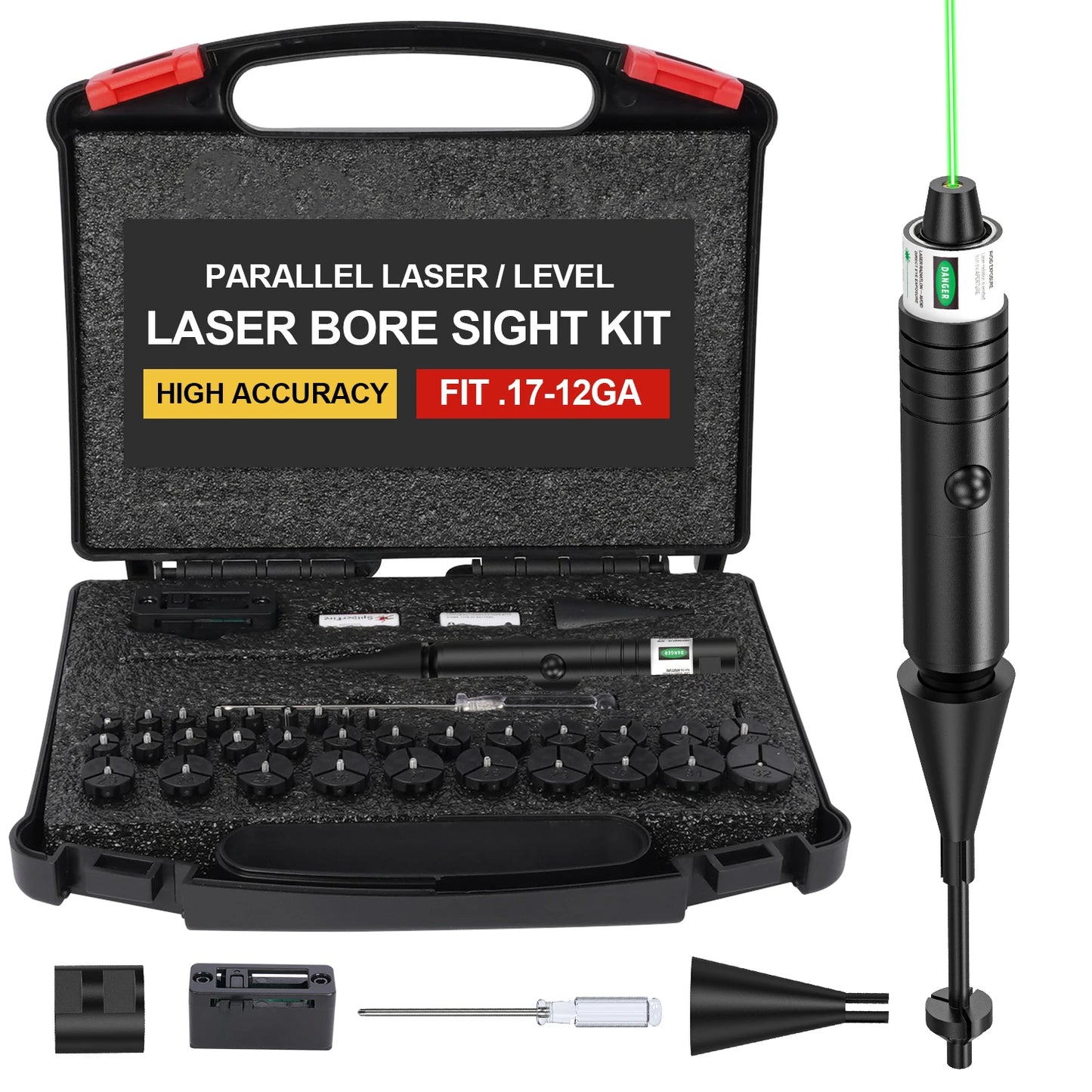 Universal Laser Boresighter Kit: Green Laser, 32 Adapters,