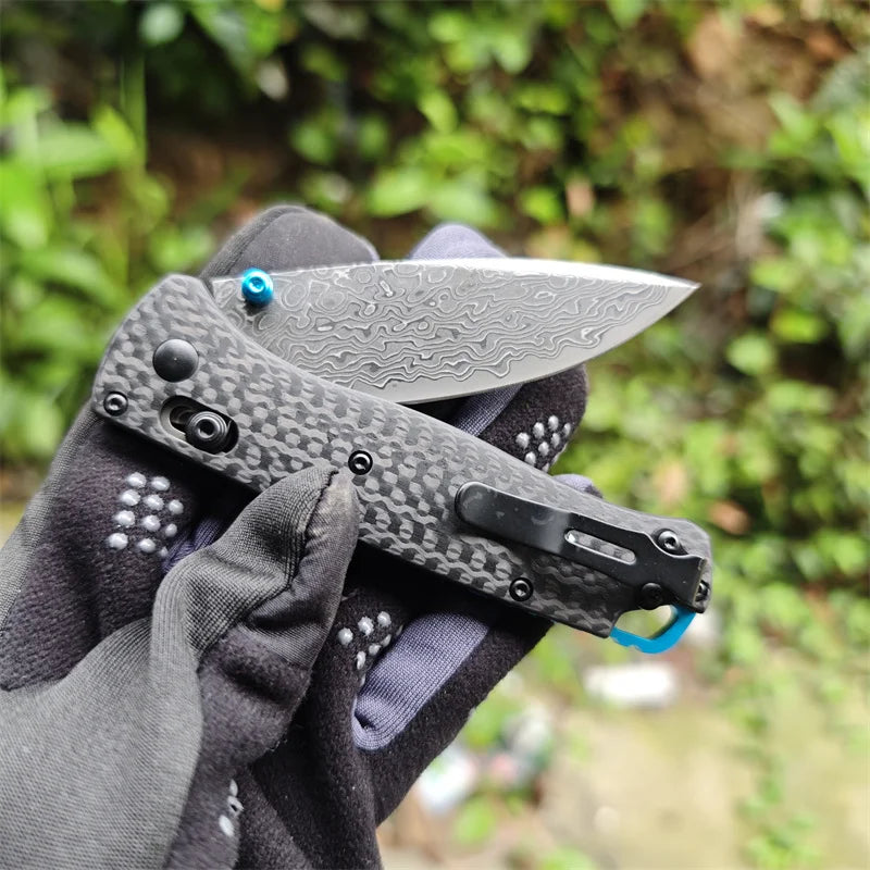 Folding Pocket Knife Damascus Steel Carbon Fiber Handle