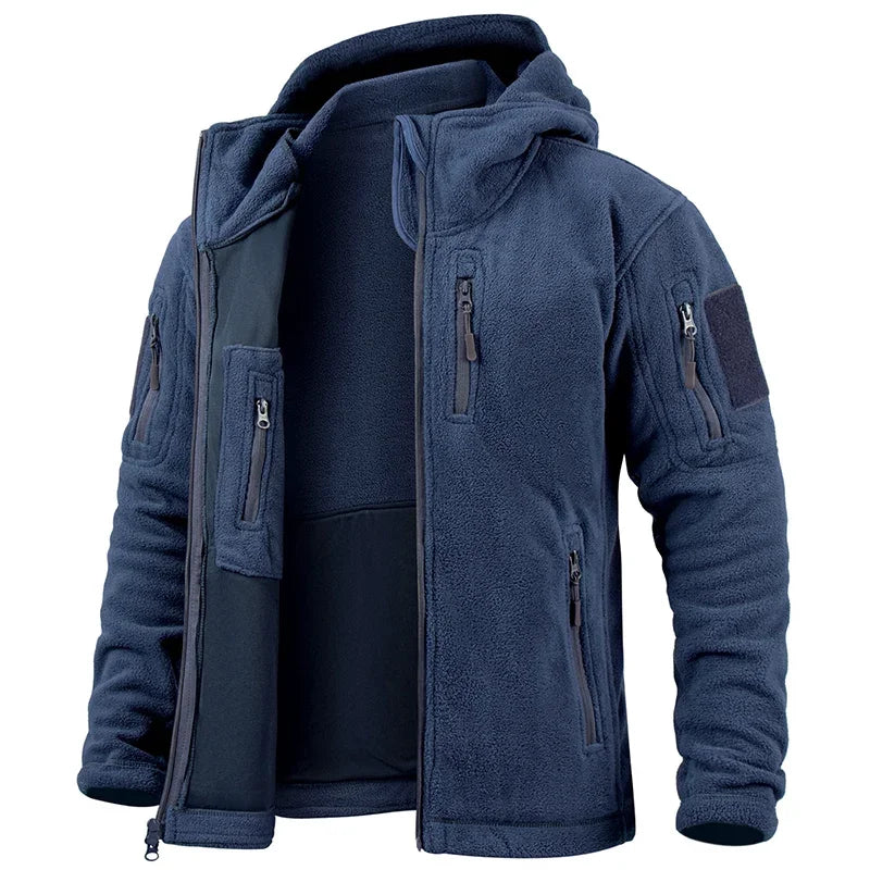 Men's Outdoor Fleece Tactical Jacket Winter Warm Full Zip Military Hoodies Multi-Pockets