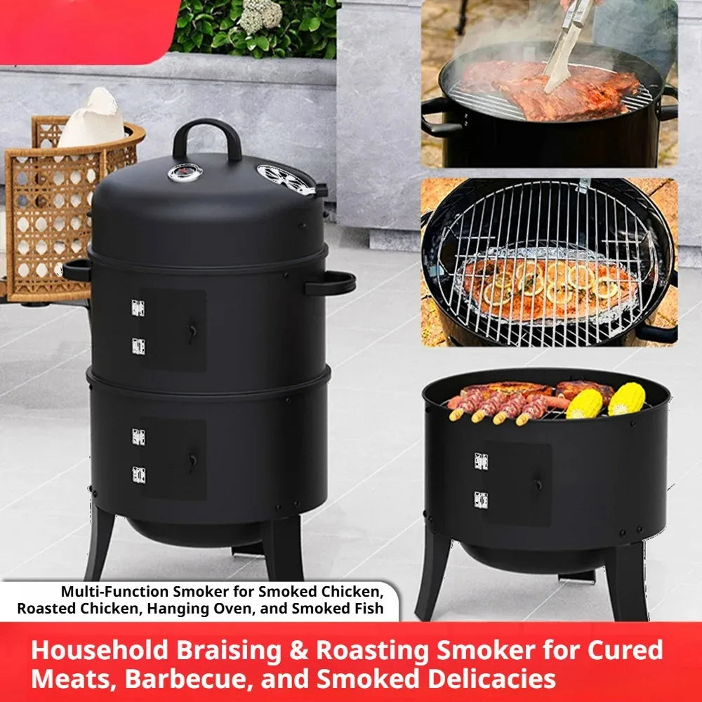 3-Tier Charcoal Smoker Grill,