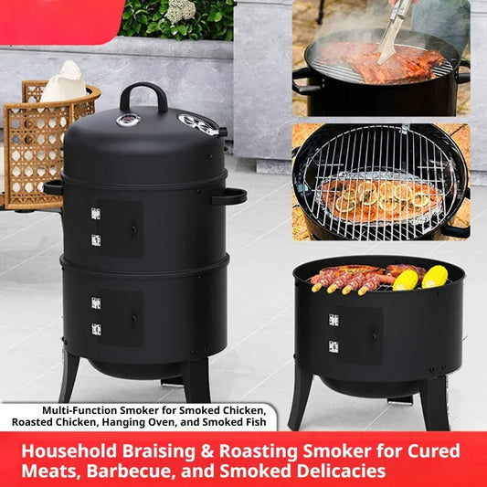 3-Tier Charcoal Smoker Grill,