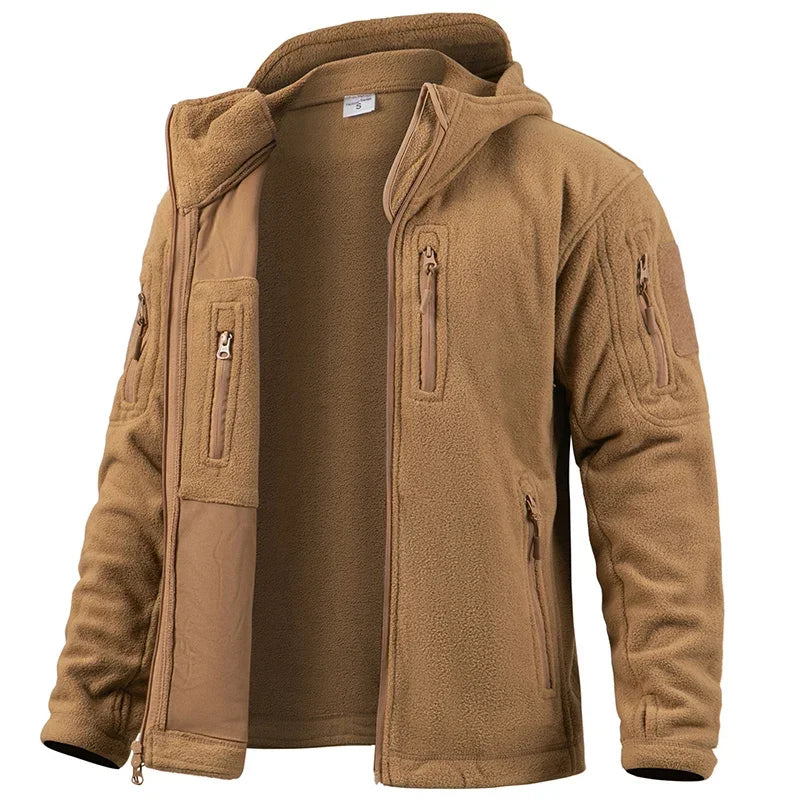 Men's Outdoor Fleece Tactical Jacket Winter Warm Full Zip Military Hoodies Multi-Pockets