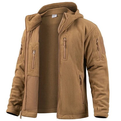 Men's Outdoor Fleece Tactical Jacket Winter Warm Full Zip Military Hoodies Multi-Pockets