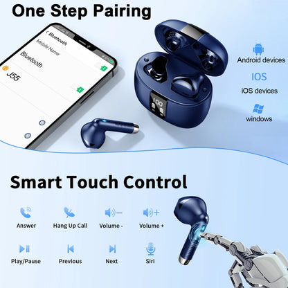 Bluetooth 5.3 Earbuds Stereo Bass, in-Ear Noise Cancelling Mic