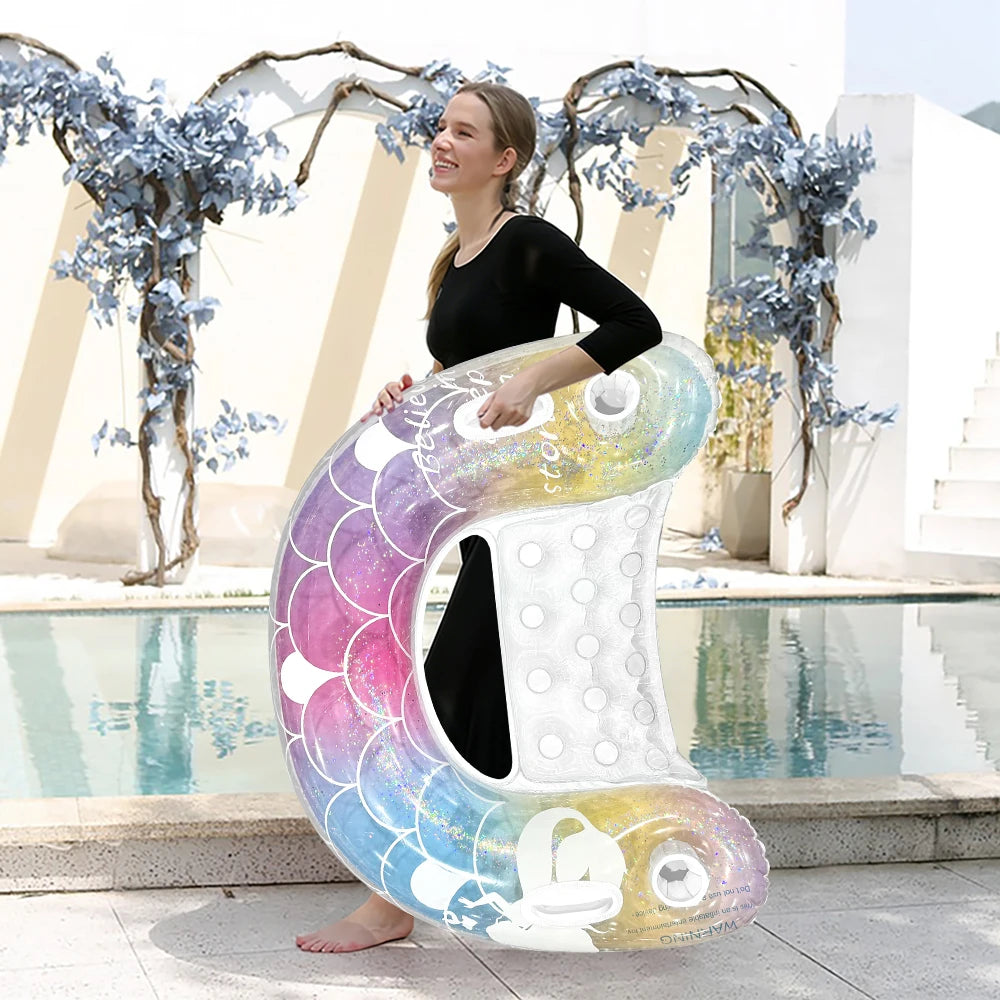 Inflatable U-shaped sequin float PVC material portable vacation lounge chair, suitable for swimming pool and beach entertainment
