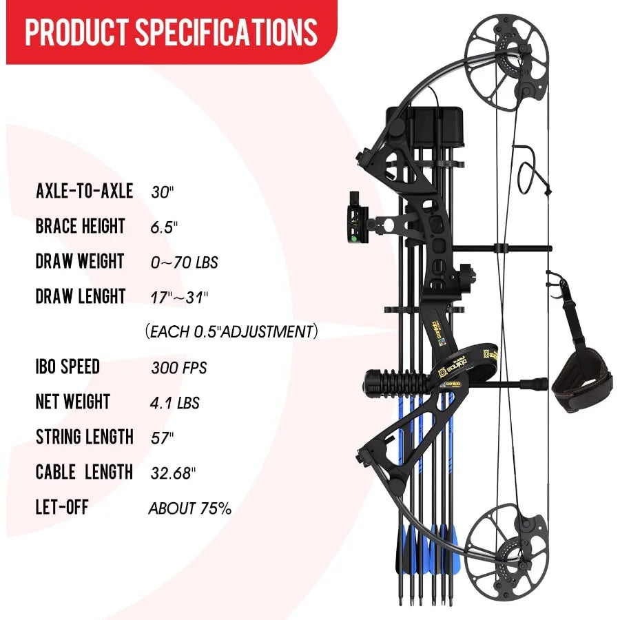 Dragon X7 Compound Bow and Arrow Set 0-70lbs Draw Weight No Bow