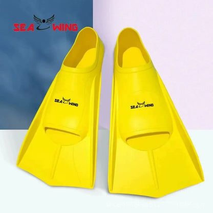 Swimming training with fins wrapped around the feet design