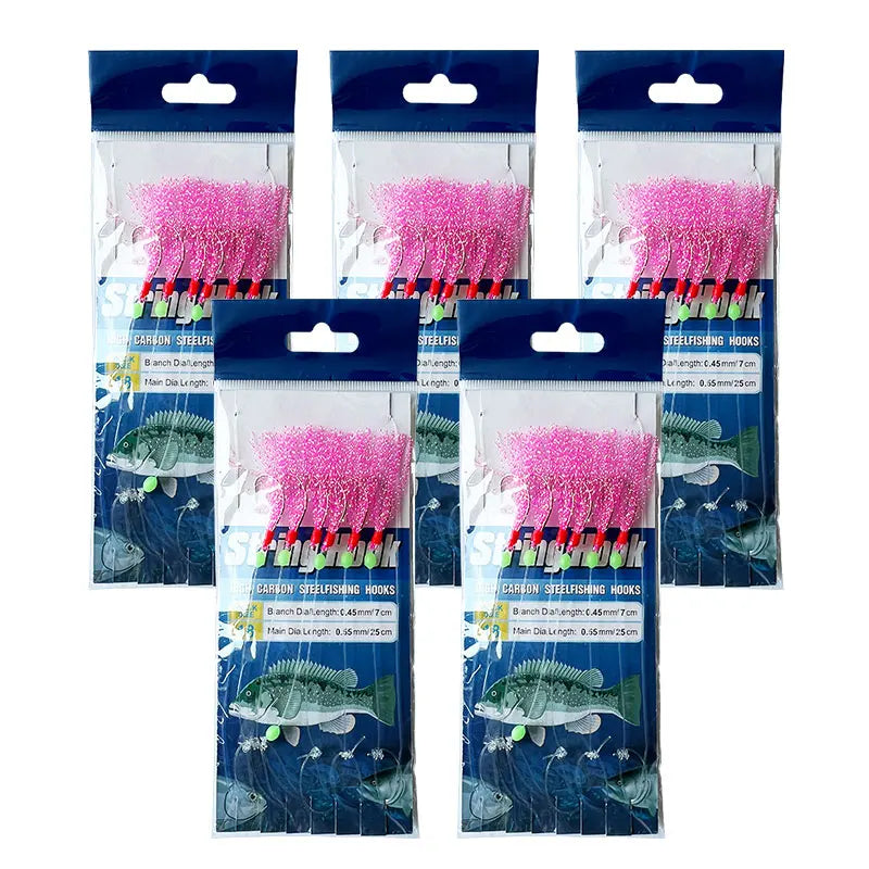 6 String Hooks Flasher Mackerel Feather Fishing Bait Rigs