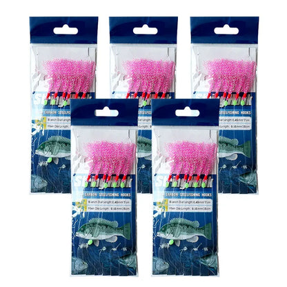 6 String Hooks Flasher Mackerel Feather Fishing Bait Rigs
