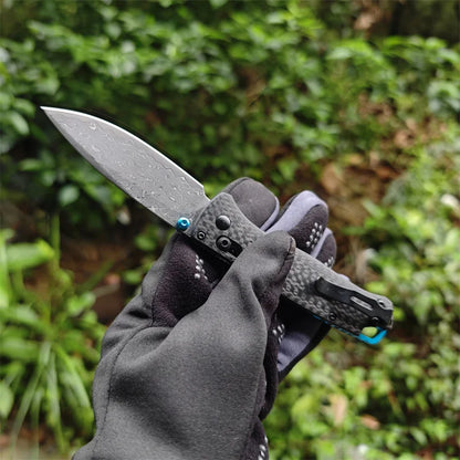Folding Pocket Knife Damascus Steel Carbon Fiber Handle