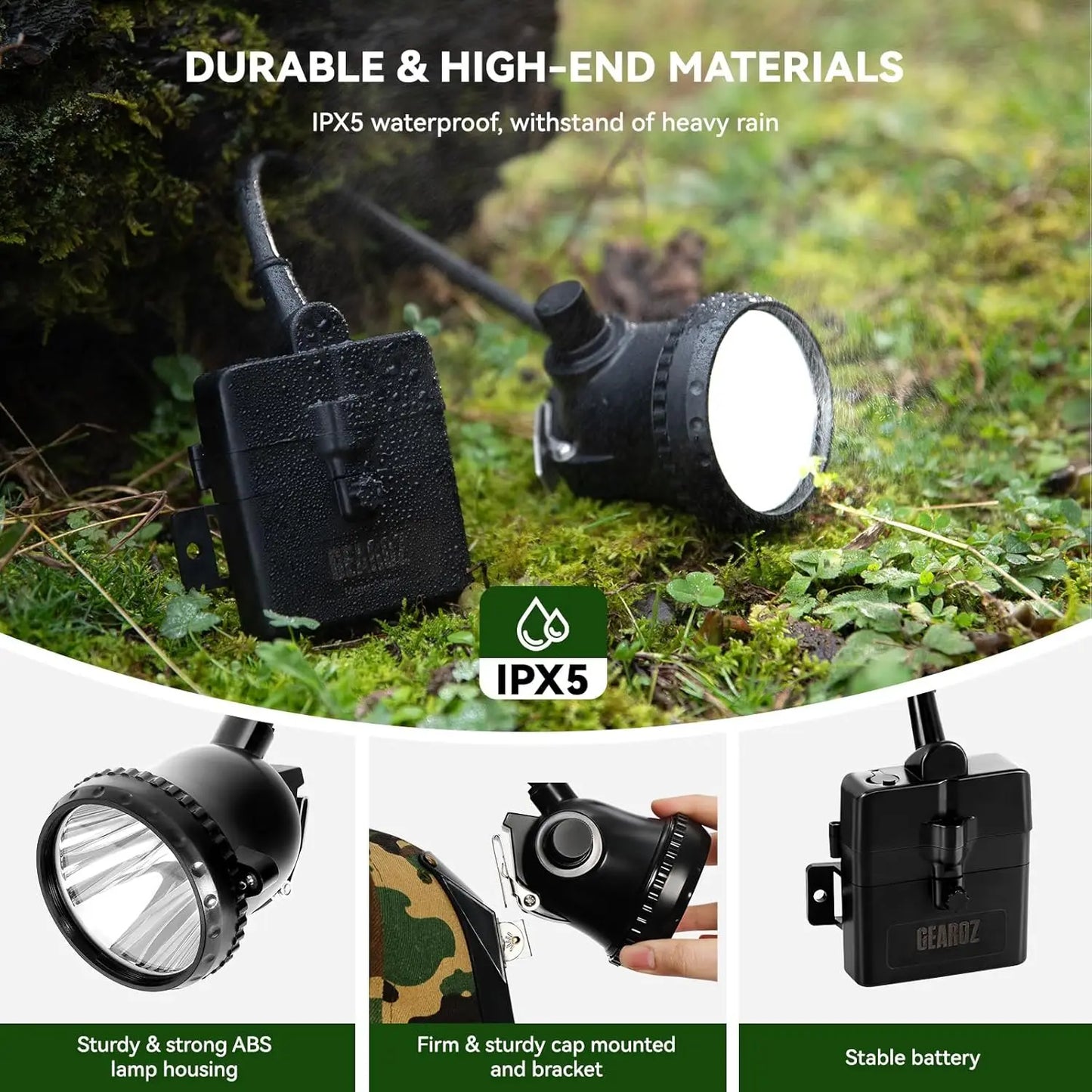 10W Coon Hunting Headlamp, 4 Modes, IPX5 Waterproof, 400 Lumens Rechargeable