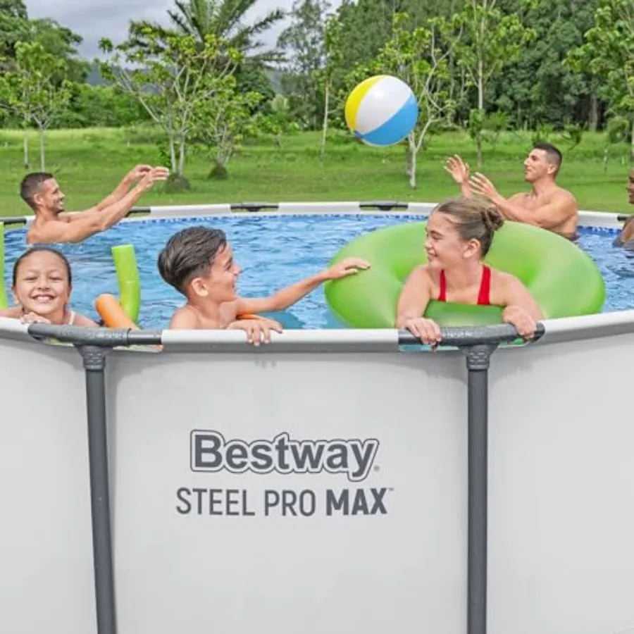 13' x 48" Above Ground Round Metal Frame Outdoor Swimming Pool Set with Filter Pump Ladder and Cover Gray