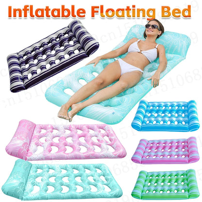 Inflatable Floating Bed with Headrest PVC Floating Lounger Pool Air Mattress for Swimming Pool Beach Adult Water Sleeping Bed