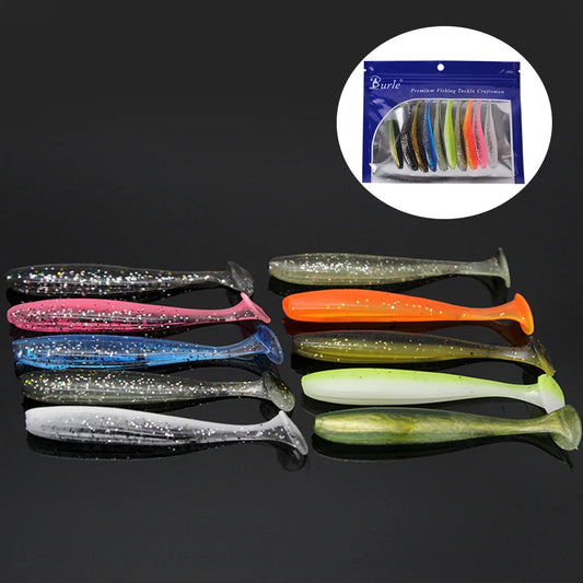 10Pcs 9cm Fishing Lures T Tail Worm Soft Bait Plastic