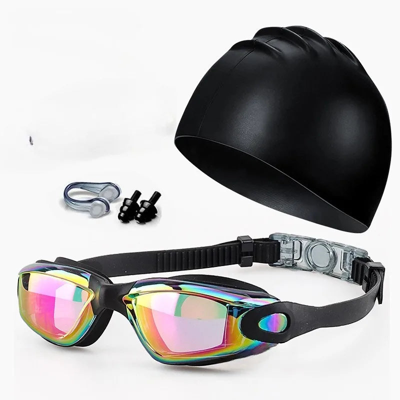 , anti- fog, anti UV swimming goggles and swimming cap set