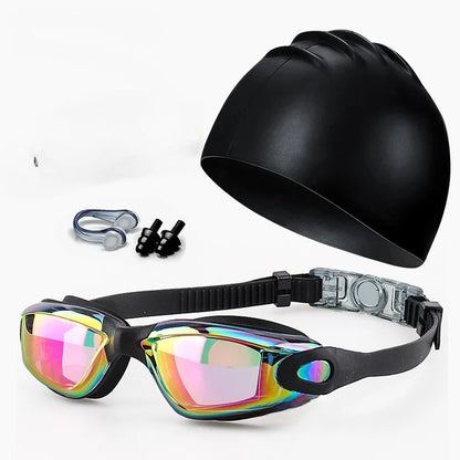 , anti- fog, anti UV swimming goggles and swimming cap set