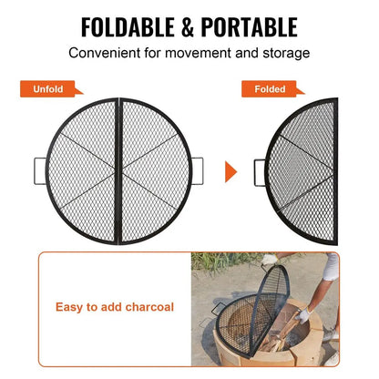 Fire Pit Grill Grate, Foldable Round Cooking Grate, Heavy Duty Steel