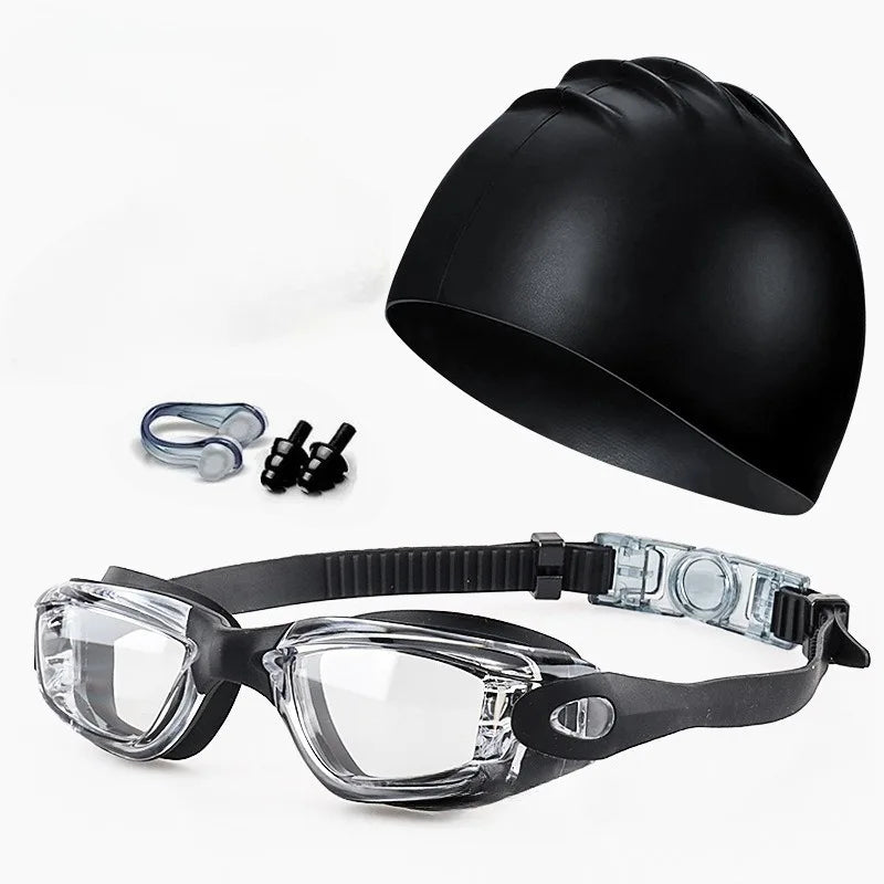 , anti- fog, anti UV swimming goggles and swimming cap set